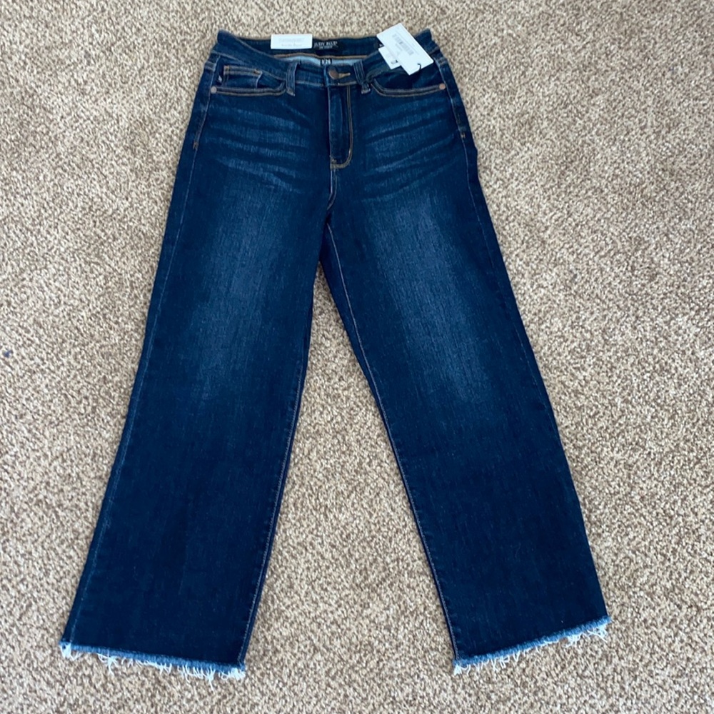 NWOT Judy Blue Dark Wash Cropped Ankle Wide-Leg Jeans